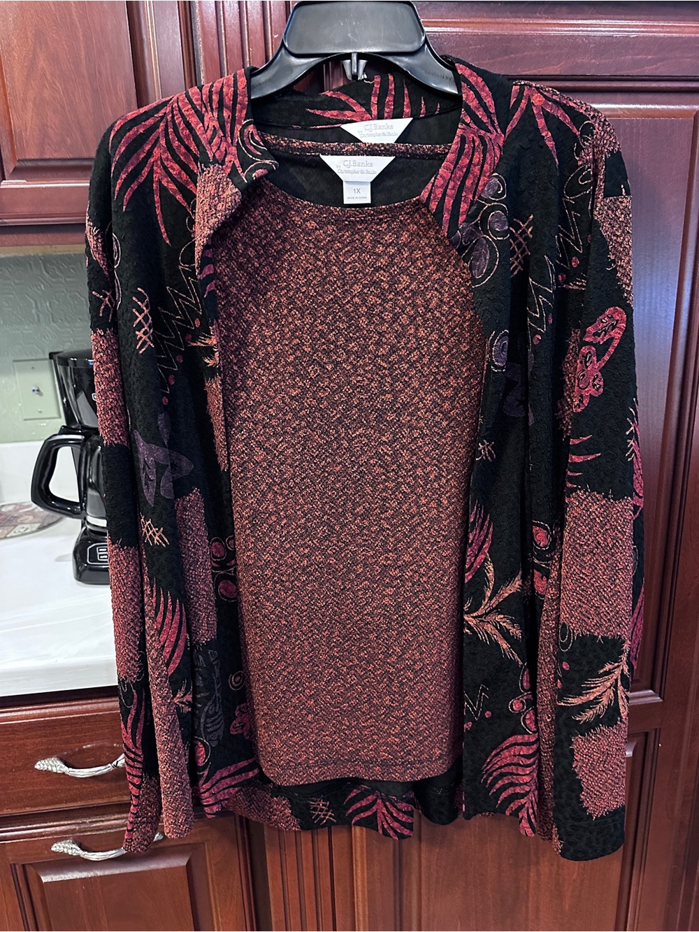 CJ Banks 2-piece set Rust & Black Shell & Open Cardigan set